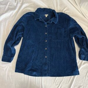 Vintage L.L. Bean Deep Blue Corduroy 100% Cotton Button Down Shirt XL Cabincore